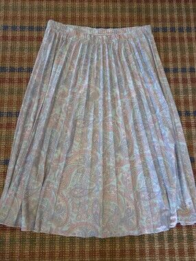 Pastel Pink Blue Yellow Paisley Pleated Skirt Size 12 Cottage Fairy Festival